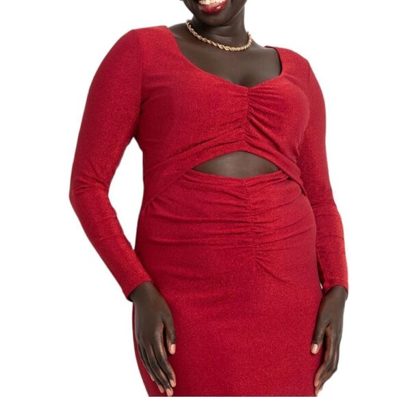 Eloquii || Red Lurex Knit Dress With Cutout - Picture 2 of 3
